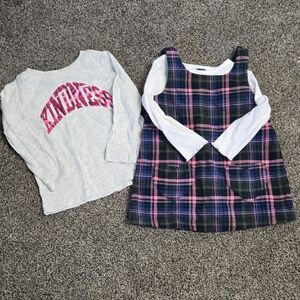 OLD NAVY PINK AND BLUE PLAID DRESS GRAY KINDNESS SHIRT